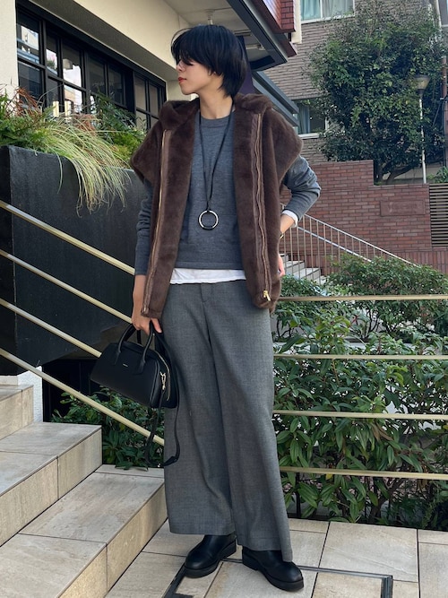 美品Curensologyカレンソロジー★ウールツイルラップパンツ　ネイビー36 Curensology(カレンソロジー)｜ウールライクストレッチパンツ/ネイビー