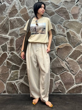 「Curensology（カレンソロジー）のCurensology(カレンソロジー)/プレーンツータックパンツ（その他パンツ、ホワイト系）」を使った、clkaeo01さん（レディース・172cm）の春コーディネート