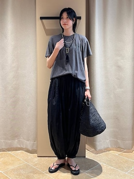 「Curensology（カレンソロジー）のCurensology(カレンソロジー)/タッセルネックレス（ネックレス、ブラック系）」を使った、clkaeo01さん（レディース・172cm）の夏コーディネート