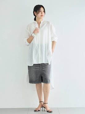 「Curensology（カレンソロジー）のCurensology(カレンソロジー)/＜&RC＞ワイドルーズハーフデニムパンツ（デニムパンツ、ブラック系）」を使った、clkaeo01さん（レディース・172cm）の春コーディネート