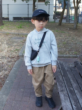 「GU（ジーユー）のアイテム（帽子）」を使った、R E Oさん（キッズ・110cm）の冬コーディネート