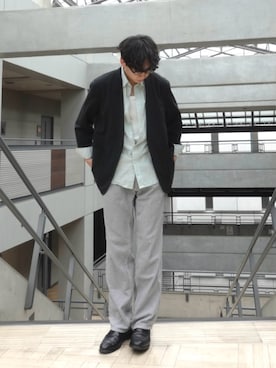 「アイテム（ノーカラージャケット）」を使った、KENTO SHINKAIさん（メンズ・173cm）の秋コーディネート
