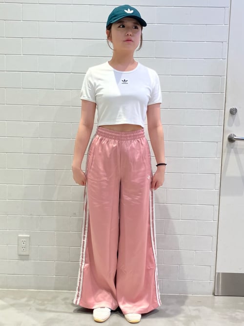 サテン ワイドレッグパンツ ラッフル スリーストライプス WIDE