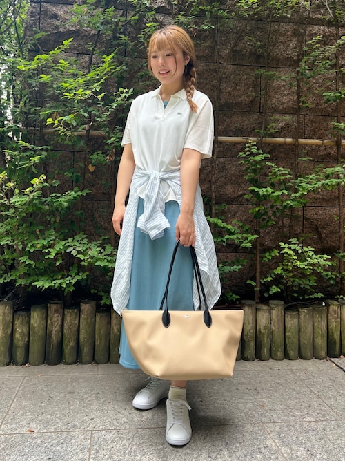 セール】サイドスリット スキッパーネック ドレープポロシャツ