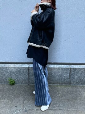 「Ungrid（アングリッド）のアイテム（ムートンコート）」を使った、吉本杏奈さん（レディース・164cm）の秋コーディネート