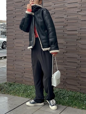 「Ungrid（アングリッド）のアイテム（スラックス）」を使った、吉本杏奈さん（レディース・164cm）の冬コーディネート