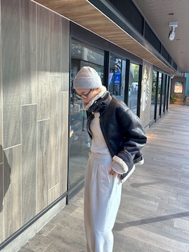 「ニット帽コーデ」｜「アイテム（ジャケット/アウター）」を使った、吉本杏奈さん（レディース・164cm）の秋コーディネート