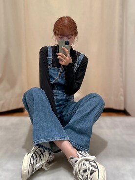 「#今日のコーデ」｜「アイテム（サロペット/オーバーオール）」を使った、吉本杏奈さん（レディース・164cm）の秋コーディネート