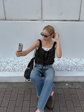 「アイテム（スリッポン）」を使った、吉本杏奈さん（レディース・164cm）の秋コーディネート