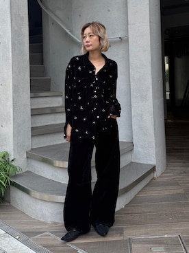 「Ungrid（アングリッド）のポインテッドトゥフラットシューズ（パンプス、ブラック系）」を使った、吉本杏奈さん（レディース・164cm）の夏コーディネート