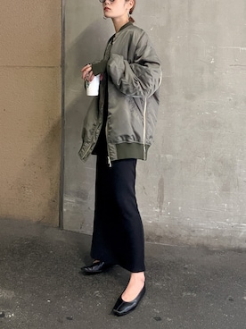 「Ungrid（アングリッド）のアイテム（MA-1）」を使った、吉本杏奈さん（レディース・164cm）の秋コーディネート