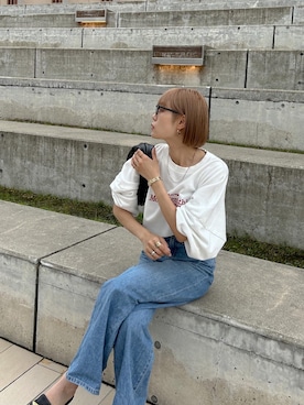 「Ungrid（アングリッド）の【WEB限定】刺繍ロゴルーズスウェット（スウェット）」を使った、吉本杏奈さん（レディース・164cm）の夏コーディネート