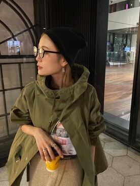 「ニット帽コーデ」｜「アイテム（ジャケット/アウター）」を使った、吉本杏奈さん（レディース・164cm）の冬コーディネート