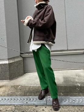 「Ungrid（アングリッド）のアイテム（ムートンコート）」を使った、吉本杏奈さん（レディース・164cm）の秋コーディネート