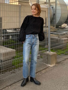 「Ungrid（アングリッド）のスクエアトゥサイドゴアブーツ（ブーツ）」を使った、吉本杏奈さん（レディース・164cm）の秋コーディネート