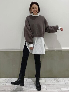 「Ungrid（アングリッド）のスクエアトゥサイドゴアブーツ（ブーツ）」を使った、吉本杏奈さん（レディース・164cm）の秋コーディネート