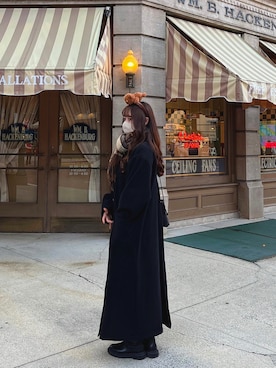 「ユニバ」｜「アイテム（ノーカラーコート）」を使った、mayuさん（レディース・157cm）の冬コーディネート