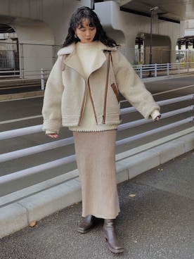 「Ungrid（アングリッド）のアイテム（ジャケット/アウター）」を使った、MOMOKAさん（レディース・160cm）の冬コーディネート