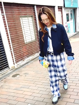 「アイテム（ブーツ、ブルー系）」を使った、lllharukalllさん（レディース・160cm）の秋コーディネート