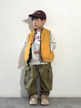 「LOWRYS FARM（ローリーズファーム）のリバーシブルベスト　 145813（その他アウター、イエロー系）」を使った、YU⭐︎さん（キッズ・110cm）の秋コーディネート