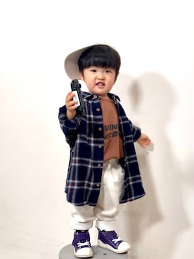 「アイテム（キャップ）」を使った、YU⭐︎さん（キッズ・80cm）の秋コーディネート