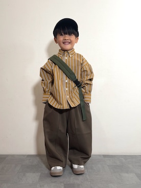 「LOWRYS FARM（ローリーズファーム）のストライプシャツＬＳ　 137075（シャツ/ブラウス）」を使った、YU⭐︎さん（キッズ・100cm）の秋コーディネート
