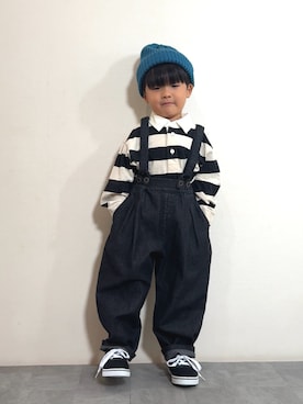 「アイテム（ポロシャツ）」を使った、YU⭐︎さん（キッズ・100cm）の秋コーディネート