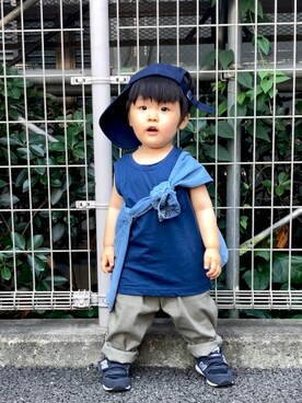 「アイテム（キャップ）」を使った、YU⭐︎さん（キッズ・80cm）の夏コーディネート