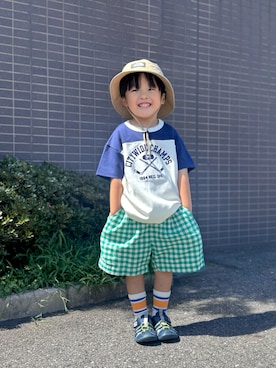 「アイテム（サンダル、ブルー系）」を使った、YU⭐︎さん（キッズ・100cm）の夏コーディネート