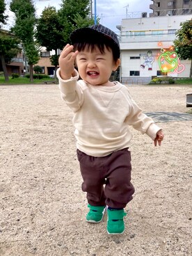 「アイテム（キャップ）」を使った、YU⭐︎さん（キッズ・70cm）の秋コーディネート