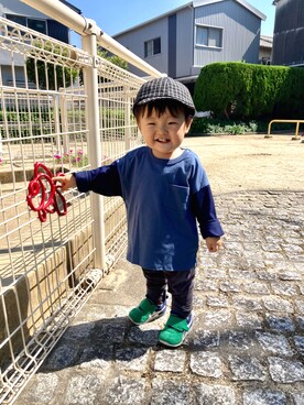「アイテム（キャップ）」を使った、YU⭐︎さん（キッズ・70cm）の秋コーディネート