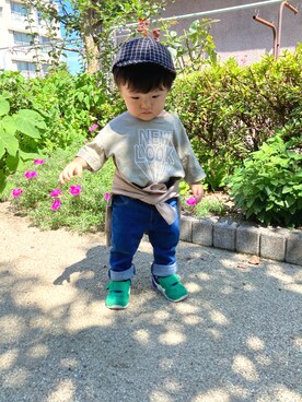 「アイテム（キャップ）」を使った、YU⭐︎さん（キッズ・70cm）の秋コーディネート