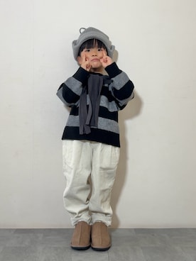 「AmiAmi（アミアミ）のキッズショートボアブーツ（ブーツ）」を使った、YU⭐︎さん（キッズ・100cm）の秋コーディネート