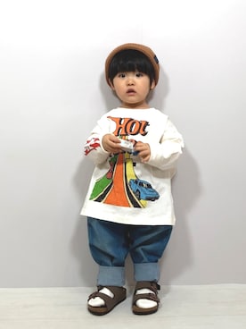 「春服デビュー宣言」｜「アイテム（ニットキャップ/ビーニー）」を使った、YU⭐︎さん（キッズ・90cm）の春コーディネート