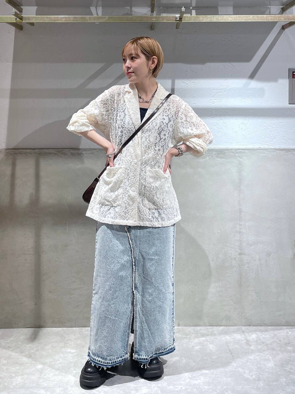 「LOWRYS FARM」｜「LOWRYS FARMのＣＯＮＥ／タイトロングＳＫ 131362（スカート、ブルー系）」を使った、Minaさん（レディース・153cm）の夏コーディネートの1枚目の写真