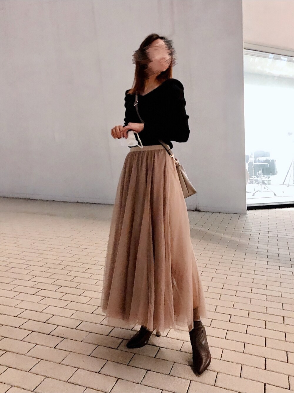 「だから秋服が好き、秋のコーデ、休日スタイル、今日のコーデ、ootd、岡部あゆみさんコラボ」｜「fifthのチュールロングスカート（スカート、ベージュ系）」を使った、わいちゃんさん（レディース・158cm）の秋コーディネートの1枚目の写真