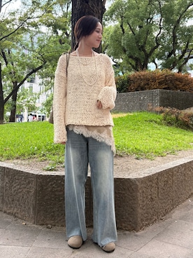 「DouDou（ドゥドゥ）のアイテム（ニット/セーター）」を使った、risaさん（レディース・169cm）の秋コーディネート