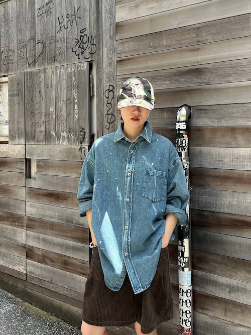 セール】Denim paint big shirt/デニムペイントオーバーサイズシャツ