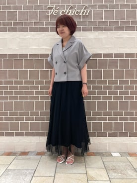 「Te chichi（テチチ）のアイテム（ノーカラージャケット）」を使った、　あいか🧸さん（レディース・159cm）の夏コーディネート