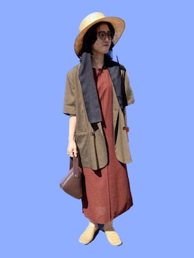 「むぎわら帽子」｜「アイテム（ジャケット/アウター）」を使った、chain2012さん（レディース・158cm）の秋コーディネート