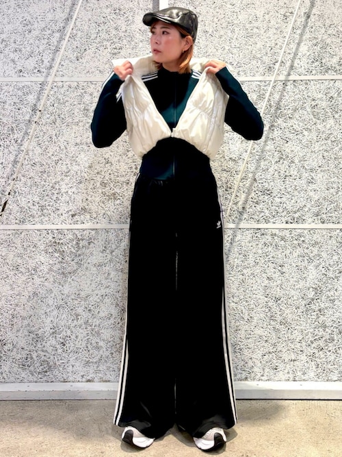 サテン ワイドレッグ トラックパンツ / バギーパンツ / アディダス