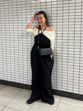 「LOSCa（ロスカ）のコクーンキャミオールインワン（Tシャツ/カットソー、ブラック系）」を使った、nenedesu125さん（レディース・154cm）の春コーディネート