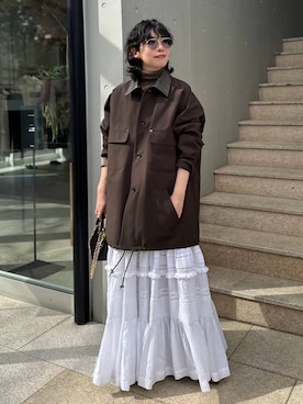 「アイテム（ステンカラーコート）」を使った、chaos _eriさん（レディース・158cm）の夏コーディネート