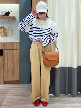 「アイテム（ドレスシューズ、レッド系）」を使った、ぁぉぃさん（レディース・163cm）の春コーディネート