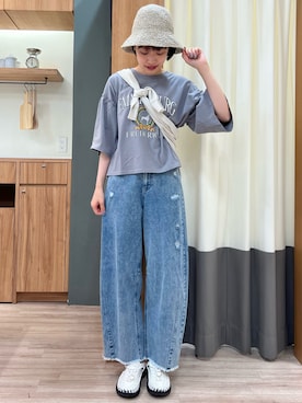 「カーブデニム」｜ぁぉぃさん（レディース・162cm）の夏コーディネート