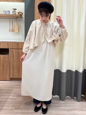 「Samansa Mos2（サマンサ モスモス）のインナー付花柄ジャカードキャミワンピース（ワンピース）」を使った、ぁぉぃさん（レディース・162cm）の春コーディネート