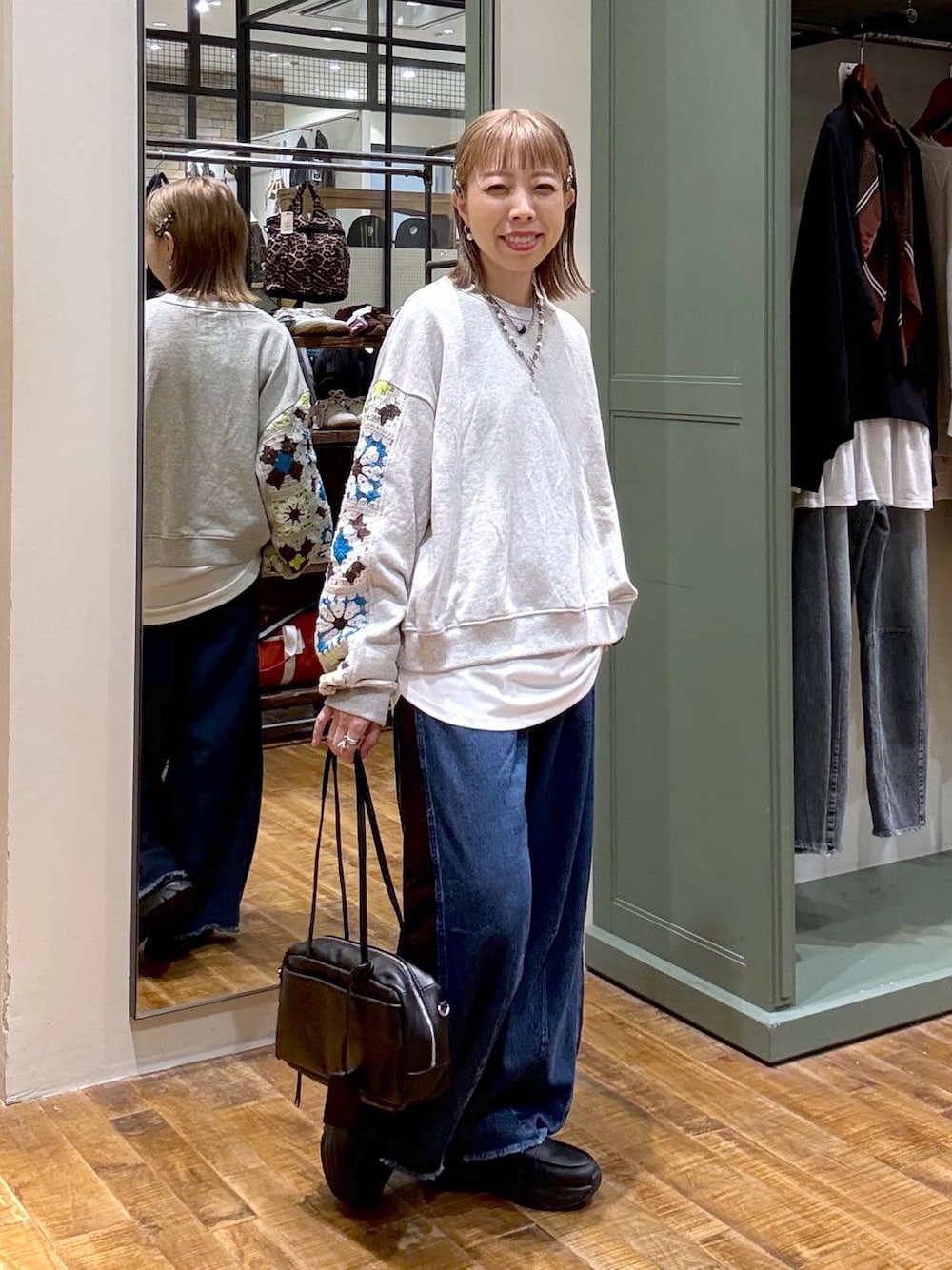 新品ニコアンド nikoand クロシェコンビプルオーバー ネイビー L