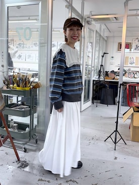 「niko and...（ニコアンド）のボックス刺繍コットンキャップ（キャップ、ブラウン系）」を使った、aimiさん（レディース・156cm）の秋コーディネート