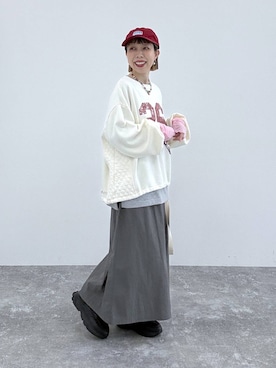 「niko and...（ニコアンド）のボックス刺繍コットンキャップ（キャップ、レッド系）」を使った、aimiさん（レディース・156cm）の秋コーディネート