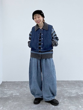 「niko and...（ニコアンド）のアソート リブ ワッチ（ニットキャップ/ビーニー、ブラック系）」を使った、aimiさん（レディース・156cm）の秋コーディネート